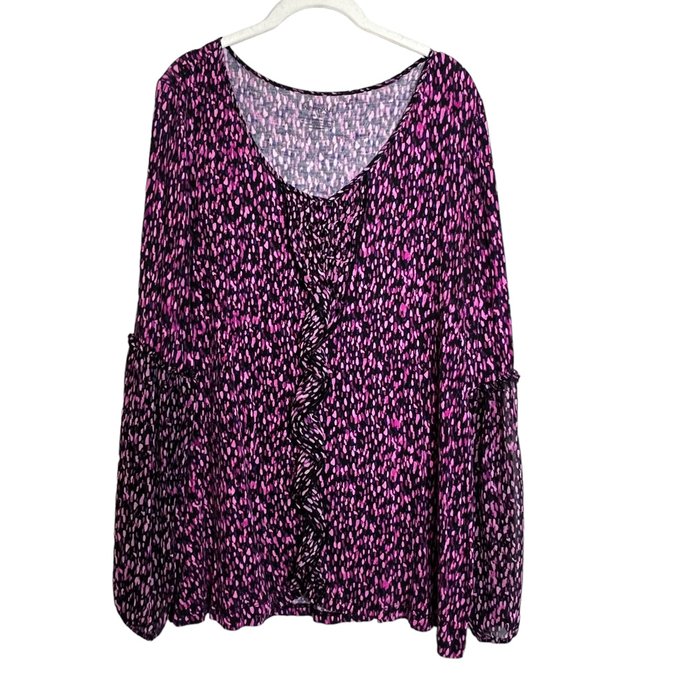 Lane Bryant Womens Puff Sleeve Pullover Size 14/16 Pink Abstract Long Sleeve